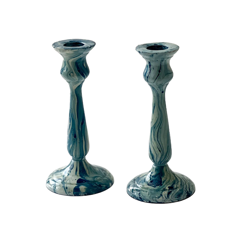 Aluminium Blue Swirl Candlesticks