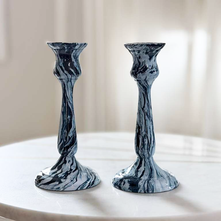 Aluminium Blue Swirl Candlesticks