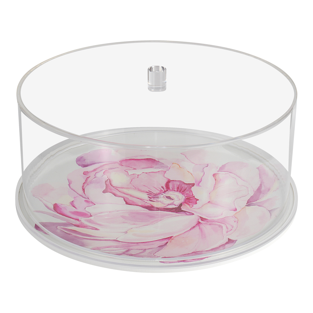 Lucite & Leatherette Flower Cake Dome