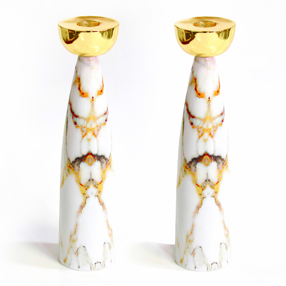 Gold Marble Candlesticks with Gold Holders