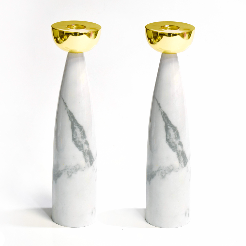 Grey Marble Candlesticks with Gold Holders