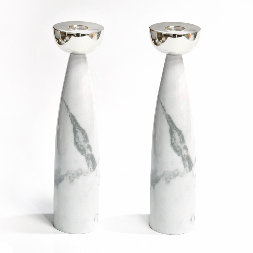 Grey Marble Candlesticks with silver Holders