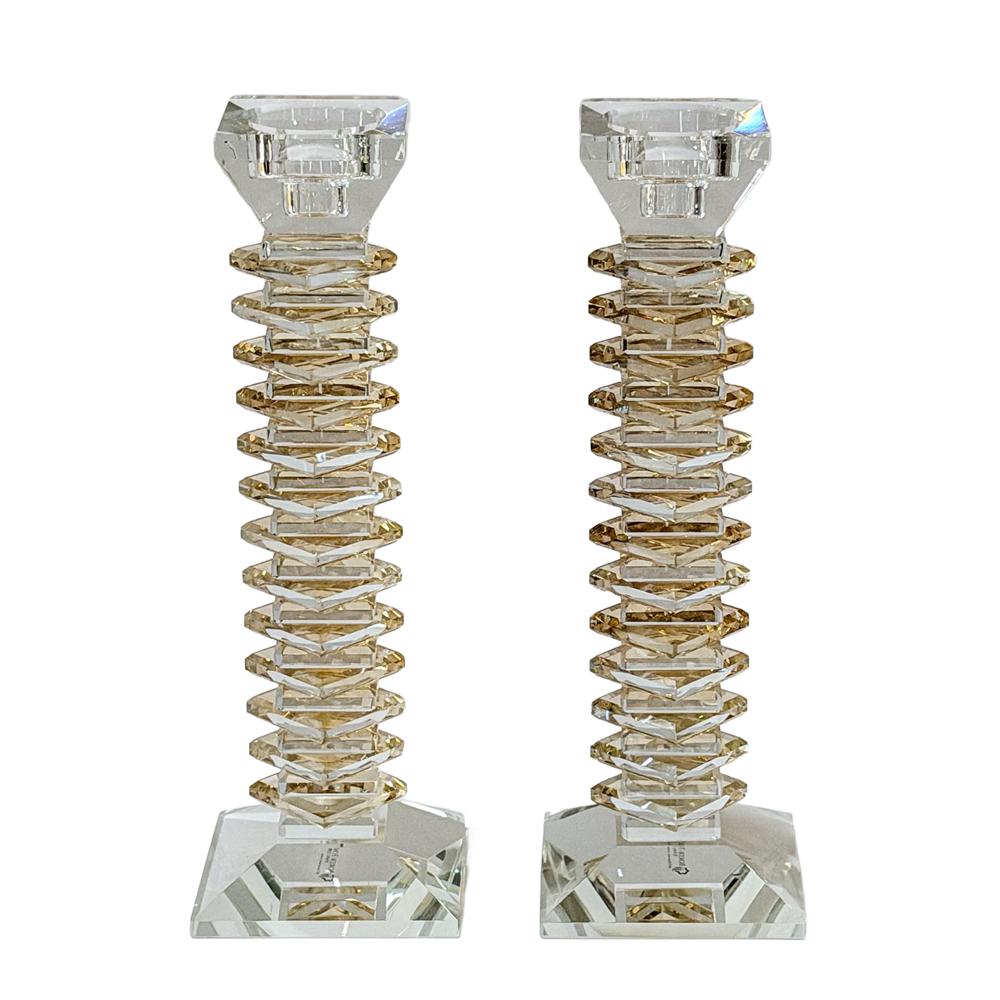 Stacked Design Crystal Candlesticks Set