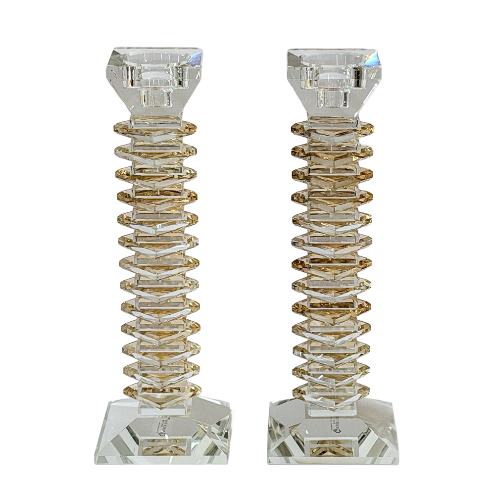 Stacked Design Crystal Candlesticks Set