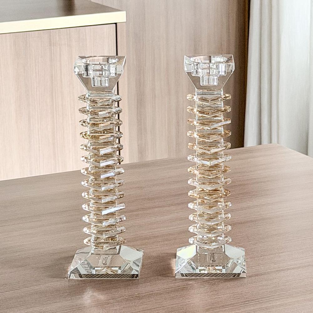 Stacked Design Crystal Candlesticks Set