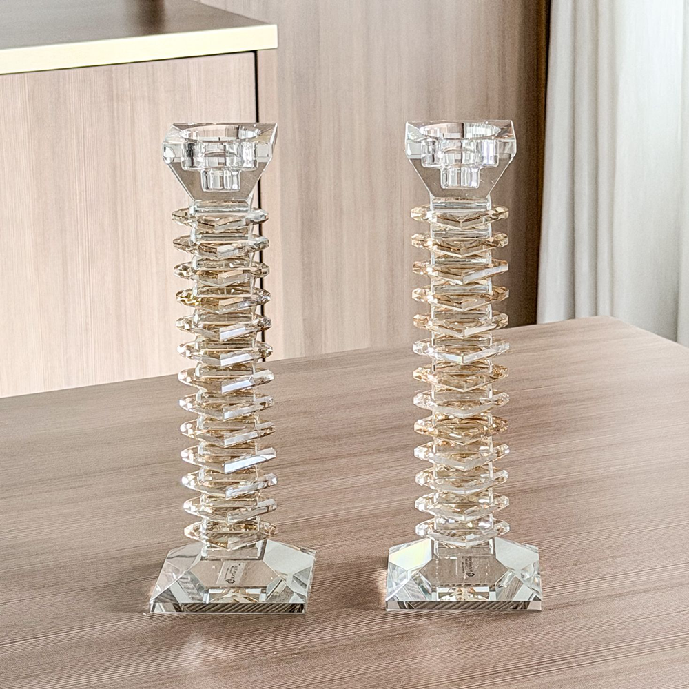 Stacked Design Crystal Candlesticks Set