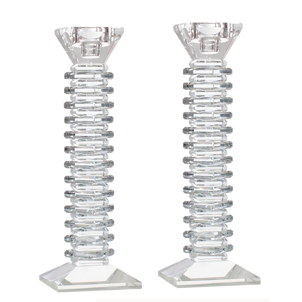 Stacked Design Crystal Candlesticks Set