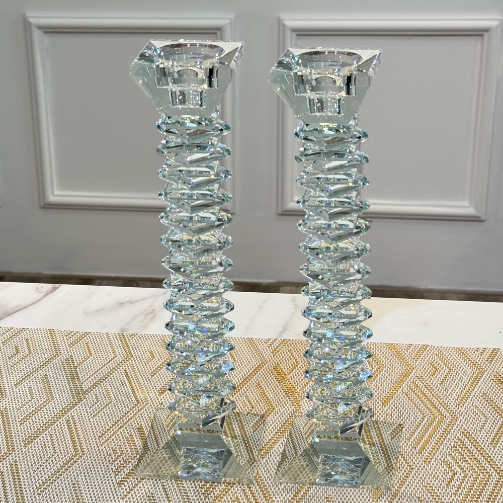 Stacked Design Crystal Candlesticks Set