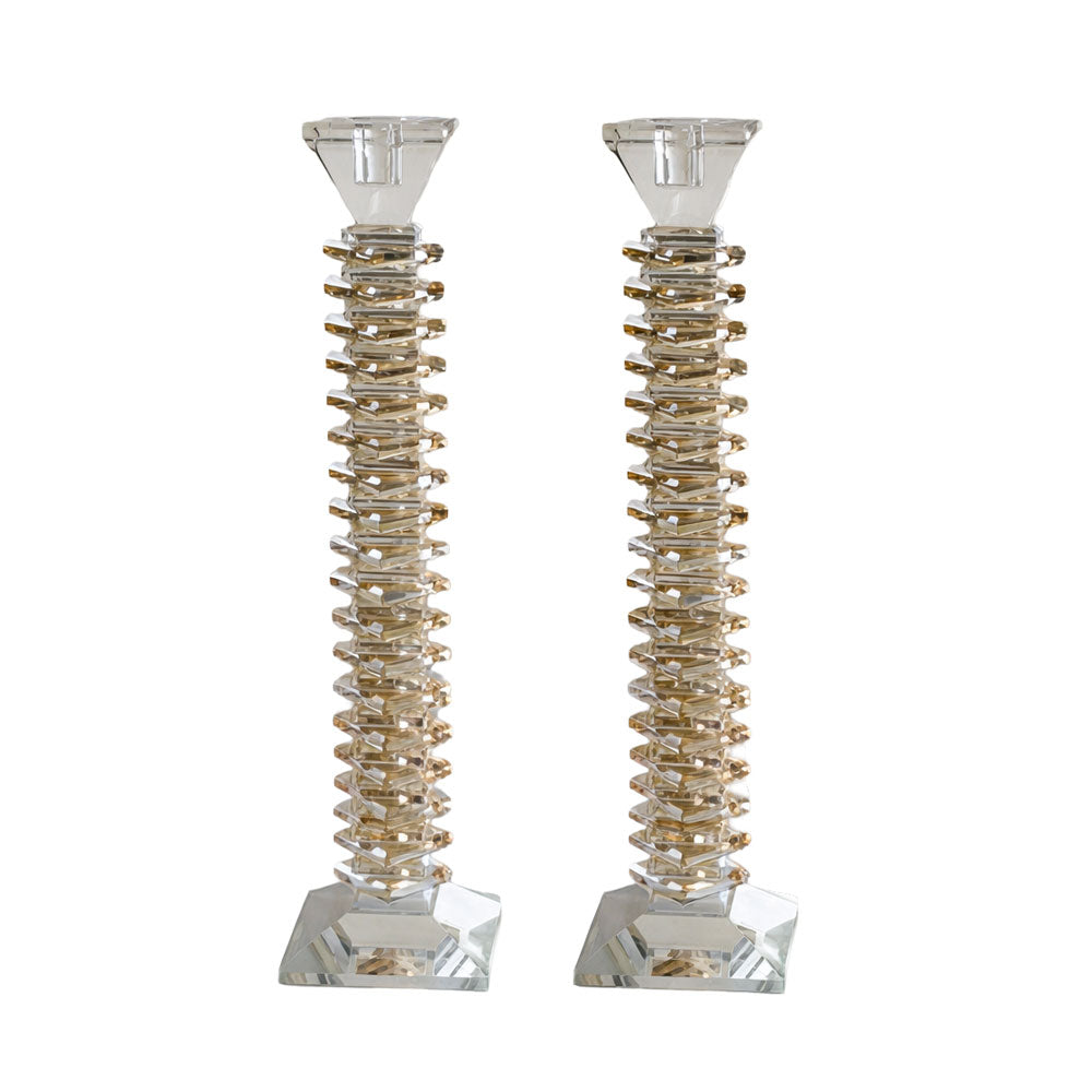 Stacked Design Crystal Candlesticks Set Large