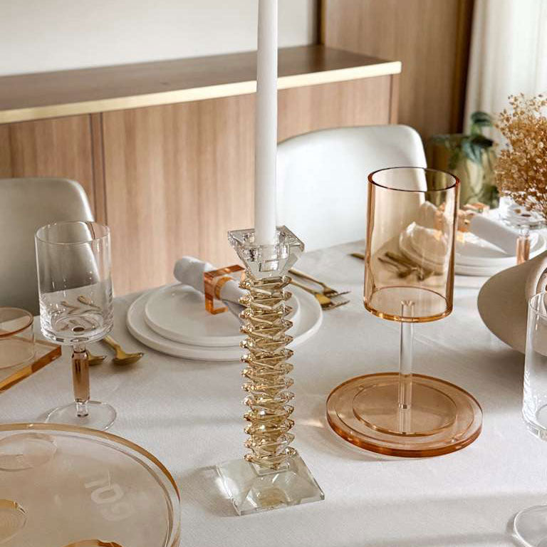 Stacked Design Crystal Candlesticks Set Large