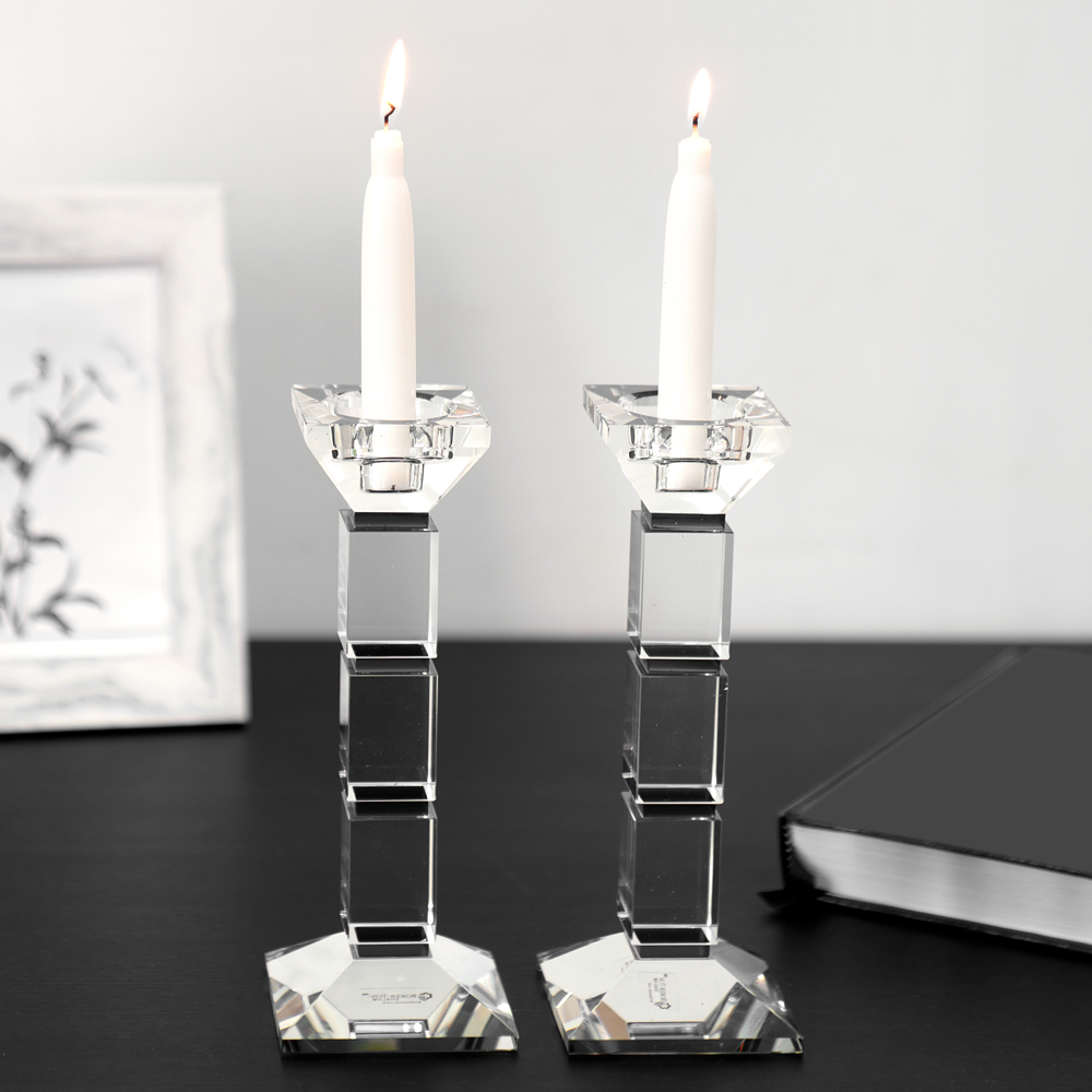 Crystal Candlesticks Square Design Set of 2 - Black