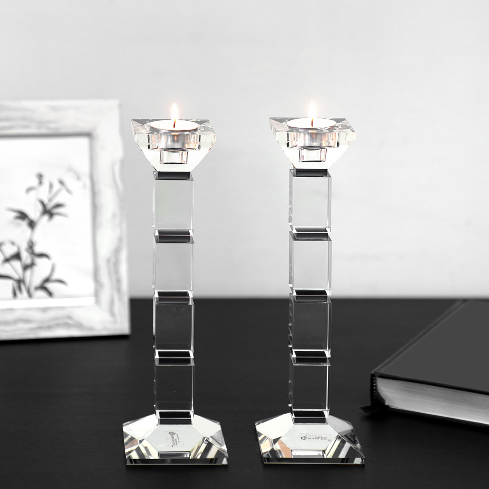 Crystal Candlesticks Square Design Set of 2 - Black