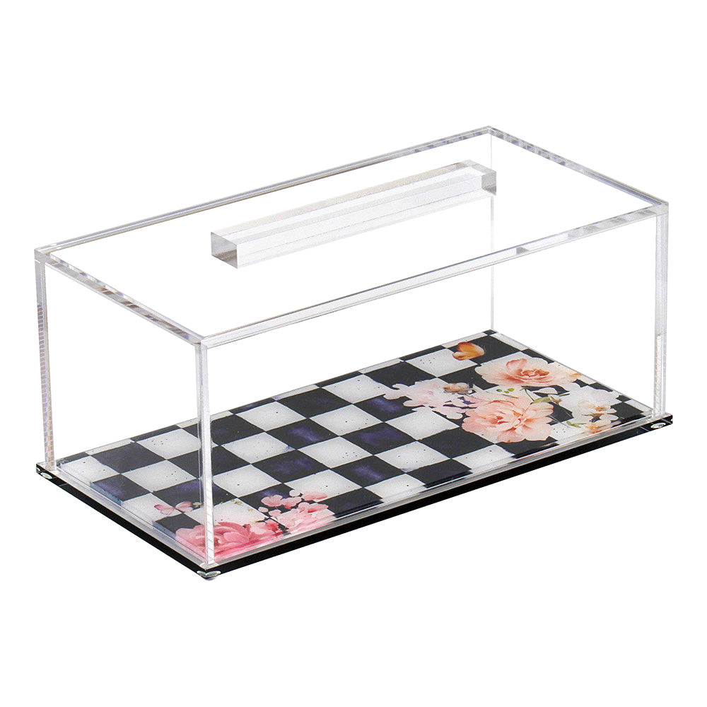 Black Chic Checkered Lucite Cake Tray with Lid