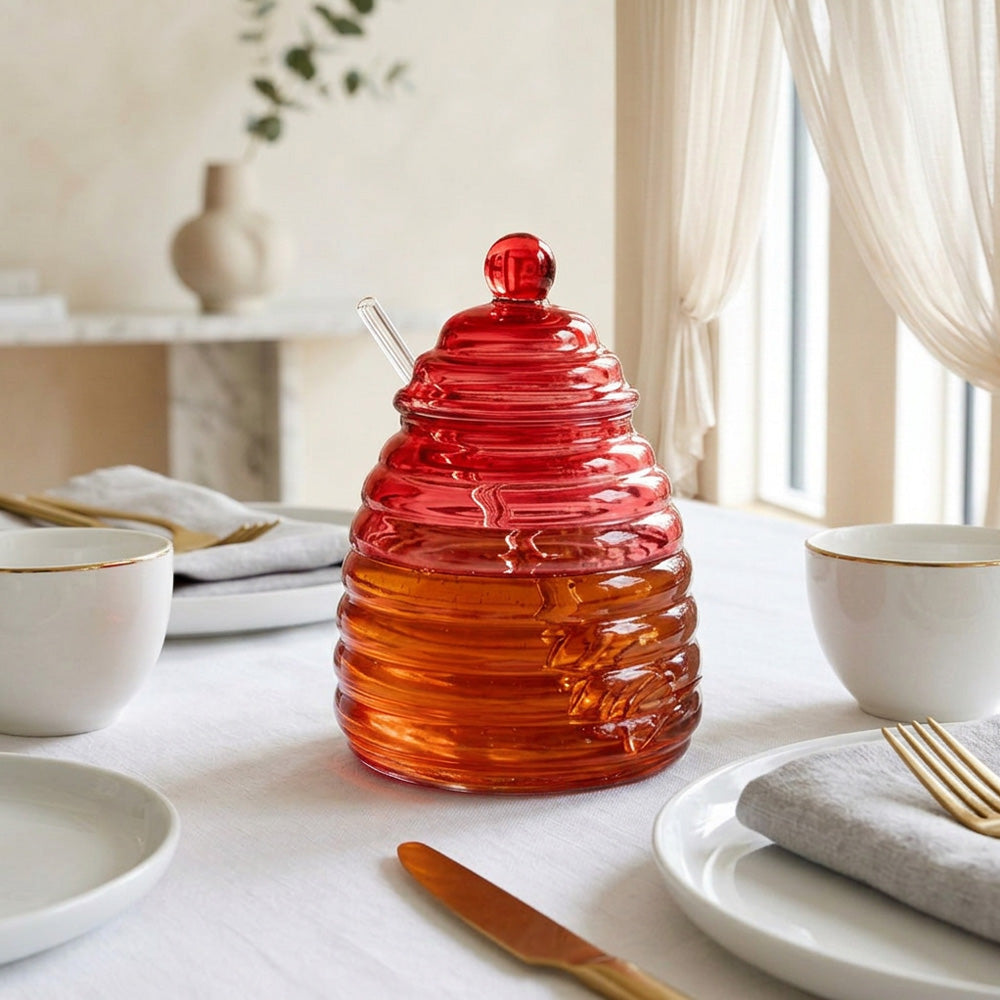 Hive Glass Honey Dish with spoon
