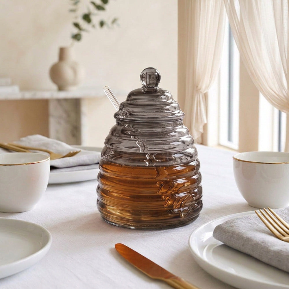Hive Glass Honey Dish with spoon