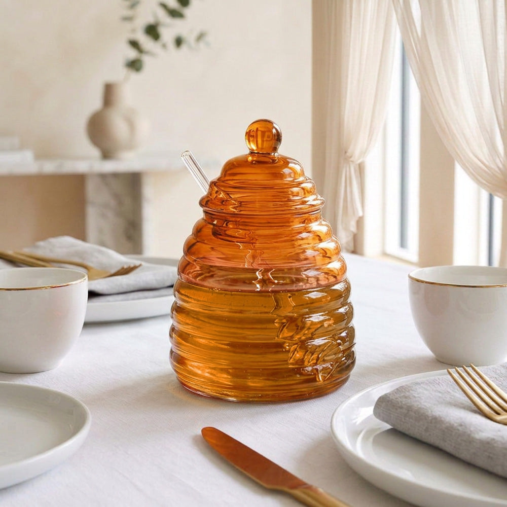 Hive Glass Honey Dish with spoon