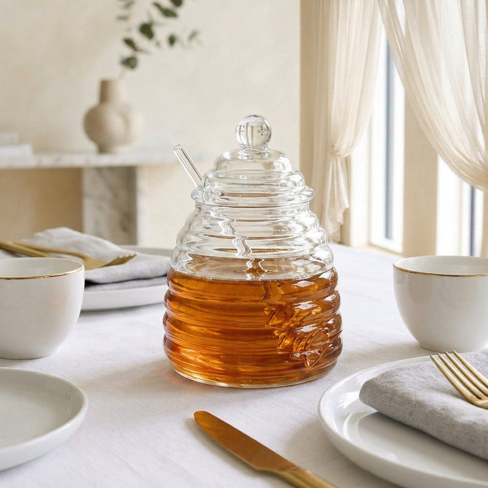 Hive Glass Honey Dish with spoon