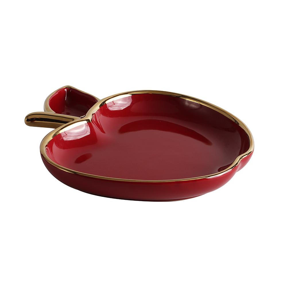 Porcelain Apple Shaped Dish with Gold Trim