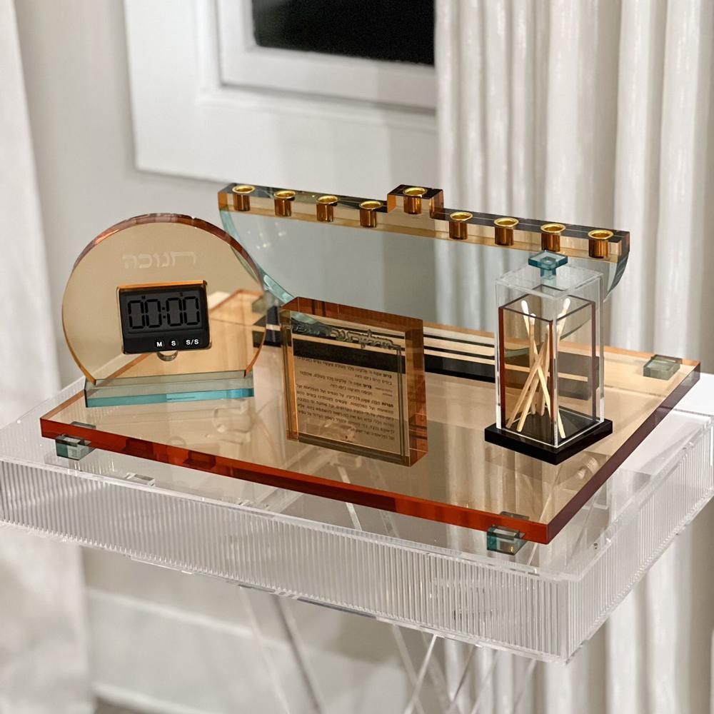 Amber & Teal Lucite Hadlokas Neiros Chanukah Block