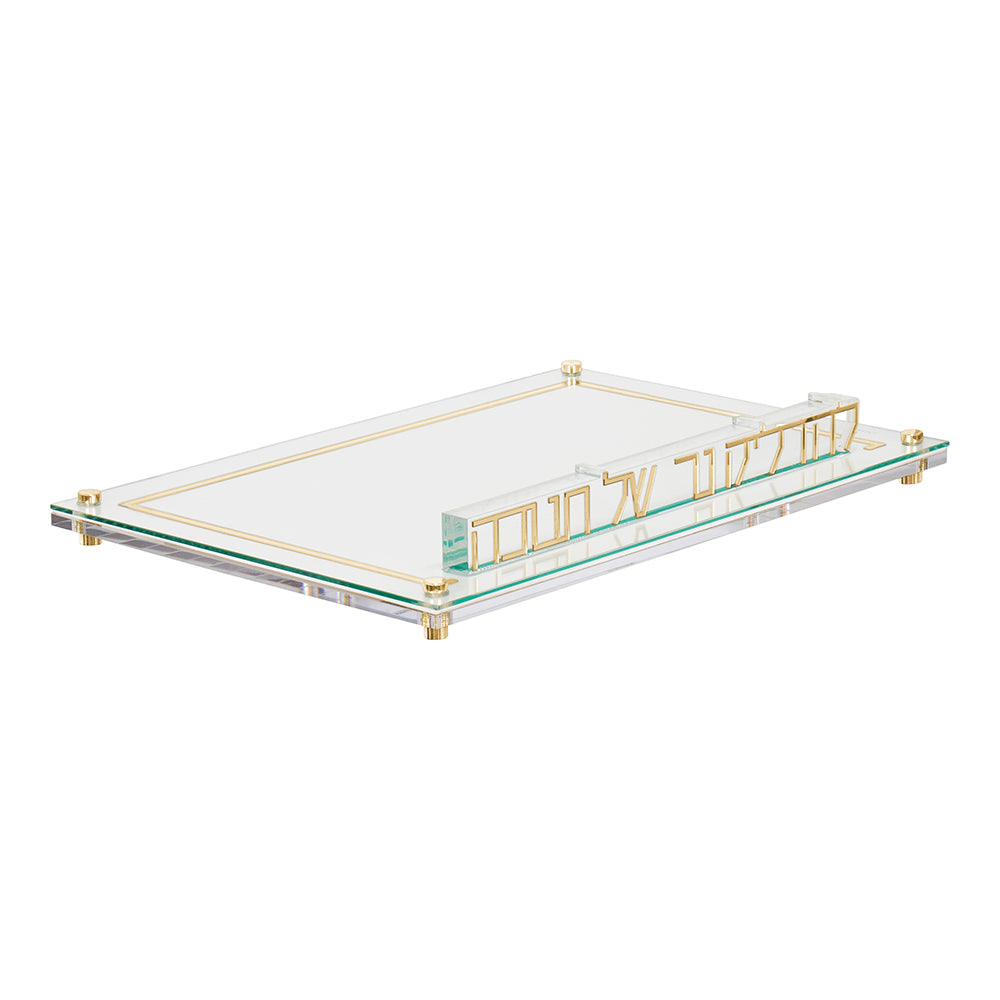 Leatherette Chanukah Tray with Lucite & Gold Block Design