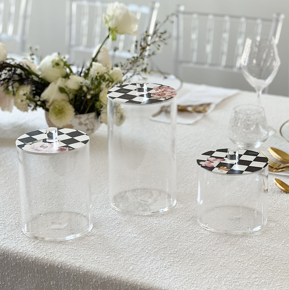 Lucite Cookie Jars with Black Chic Checkered Lids