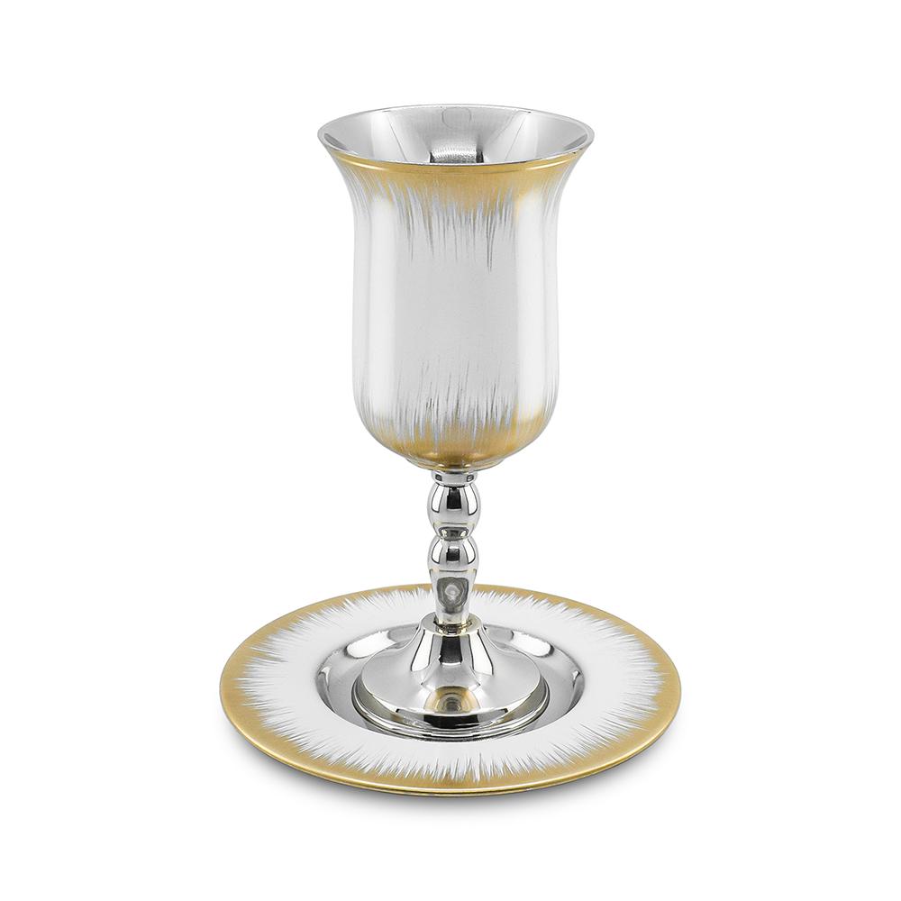 White Enamel Kiddush Cup with Brushed Gold Design