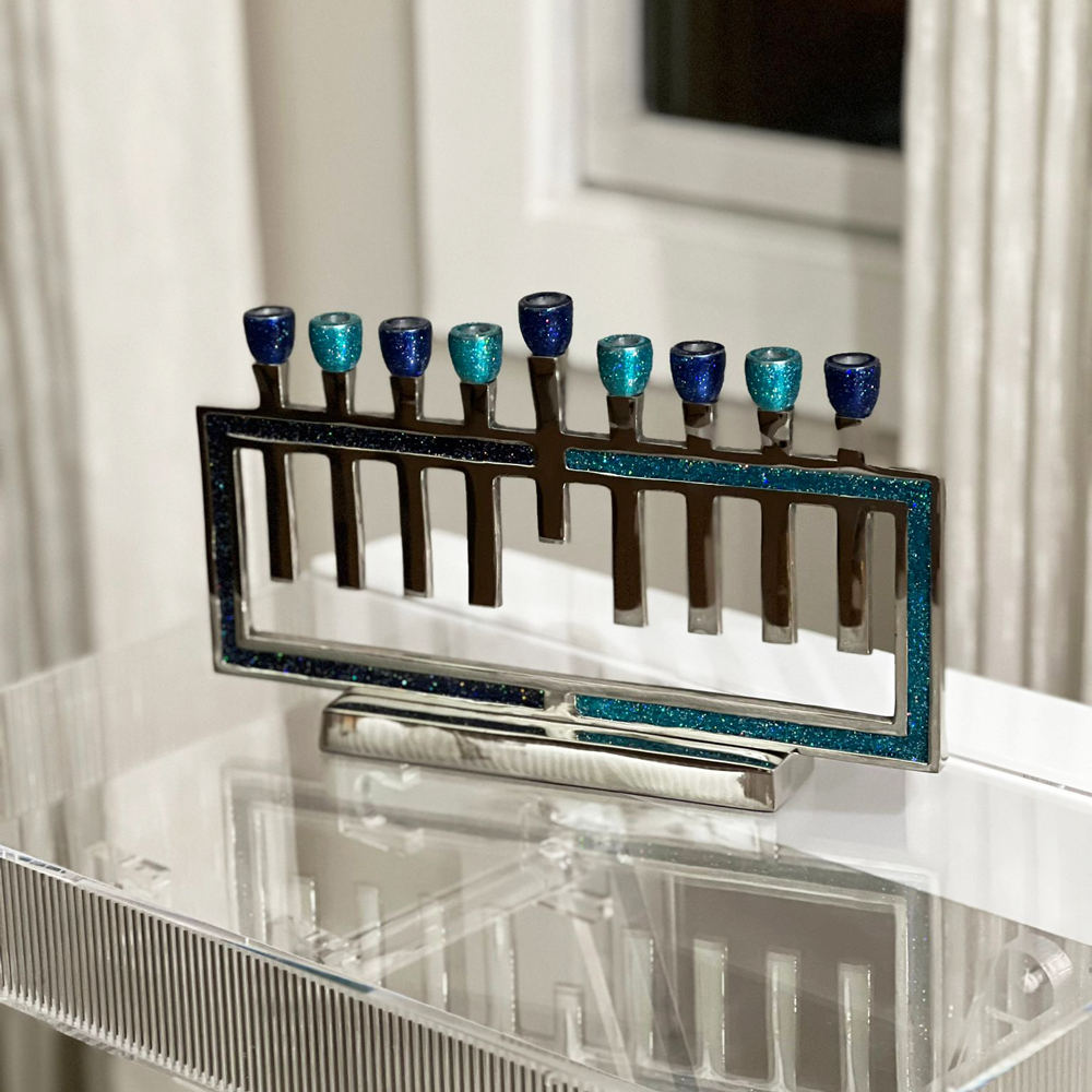 Aluminium Menorah Blue Design