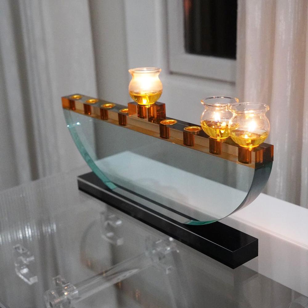 Teal & Amber Lucite Menorah