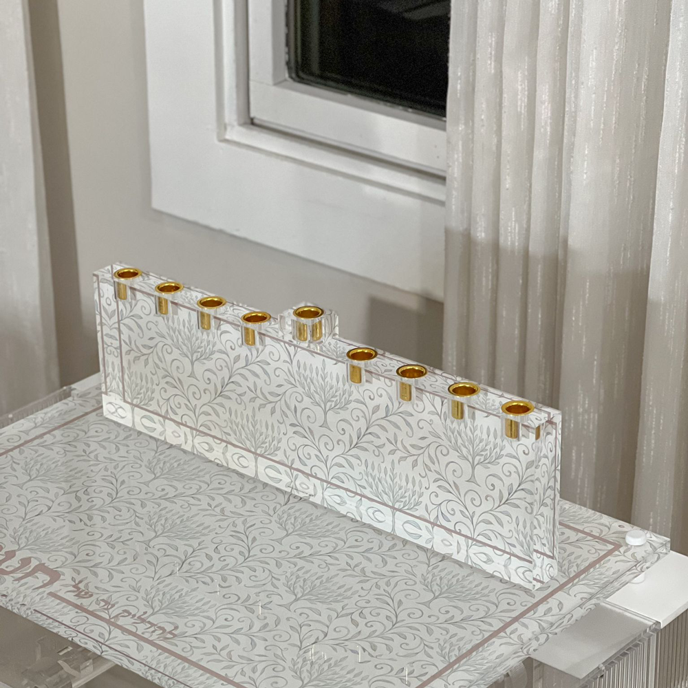Lucite Menorah with Chanukah Vine Design