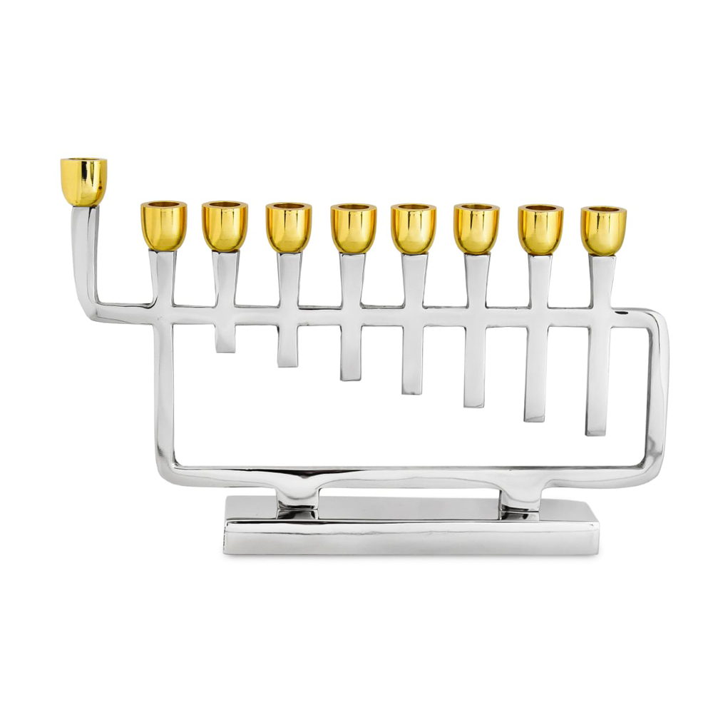 Polished Silver Menorah with Gold Candle Cups