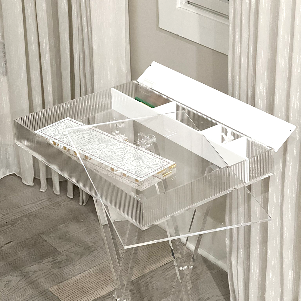 Adjustable Lucite Table with Concealed Sections