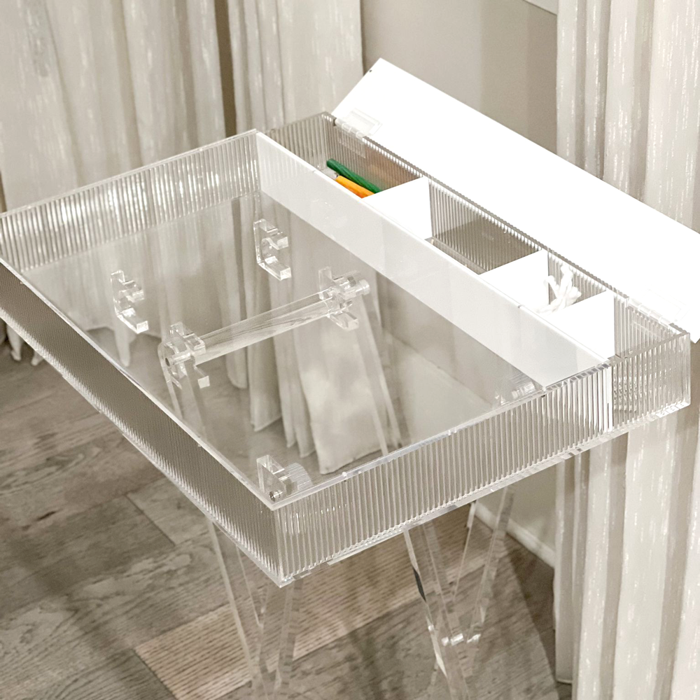 Adjustable Lucite Table with Concealed Sections