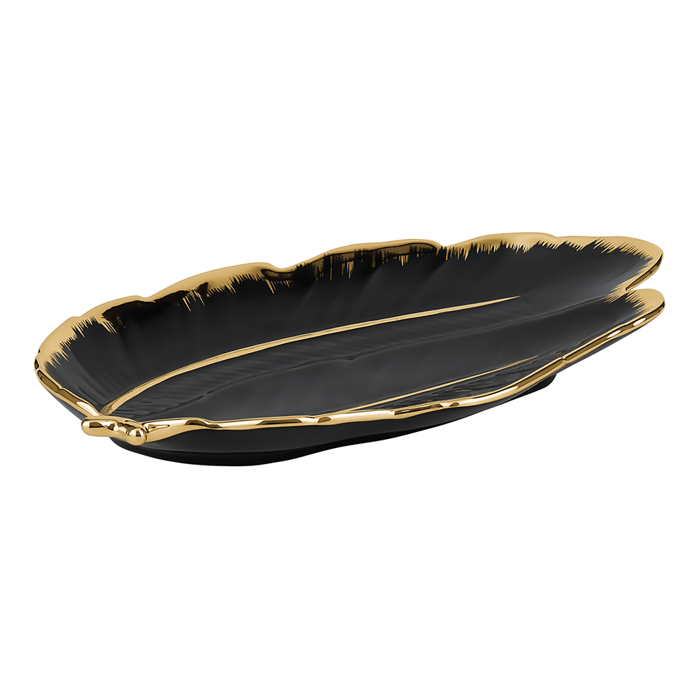 Black & Gold Porcelain Leaf Platter