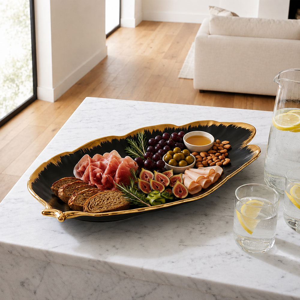 Black and Gold Porcelain Leaf Platter