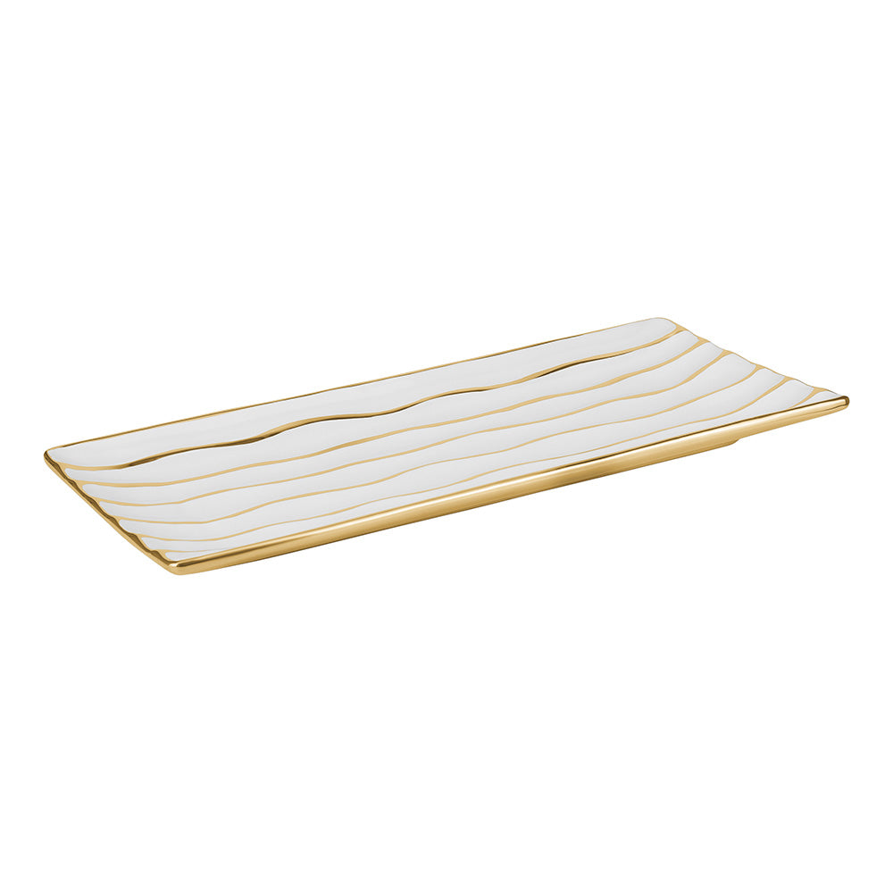 White Porcelain Platter with Gold Waves 2pk