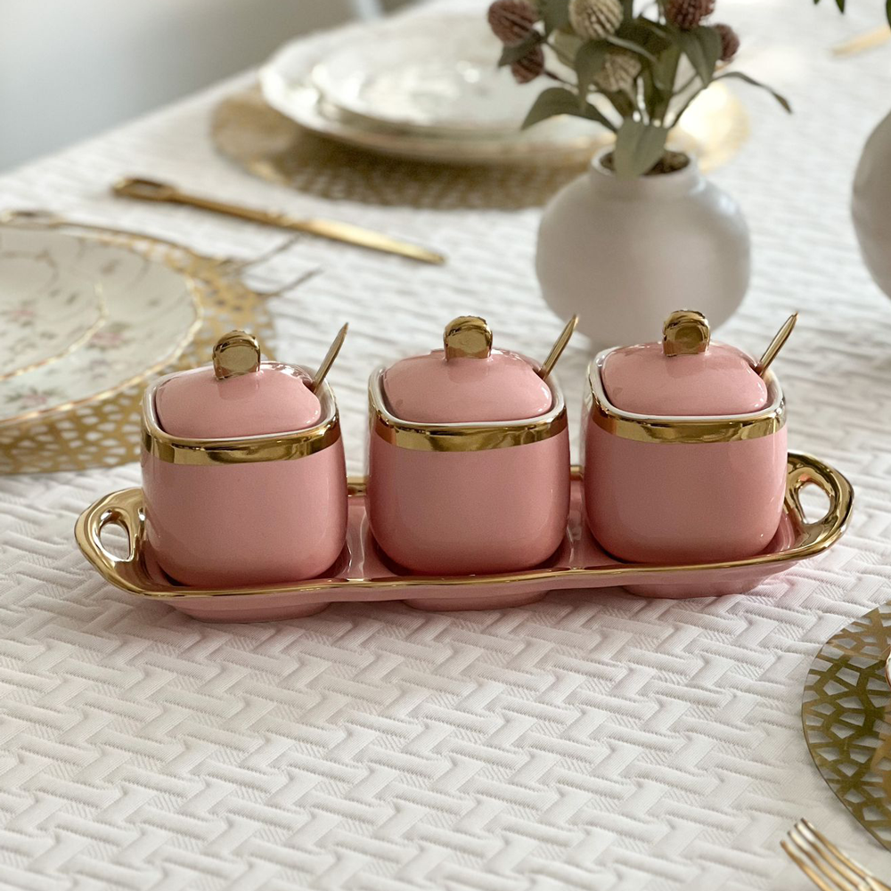 Coffee Tea and Sugar Porcelain Pots with Gold Trim