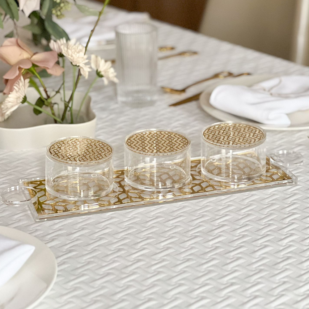 Lucite and Laser Cut Look Dip Bowls & Tray