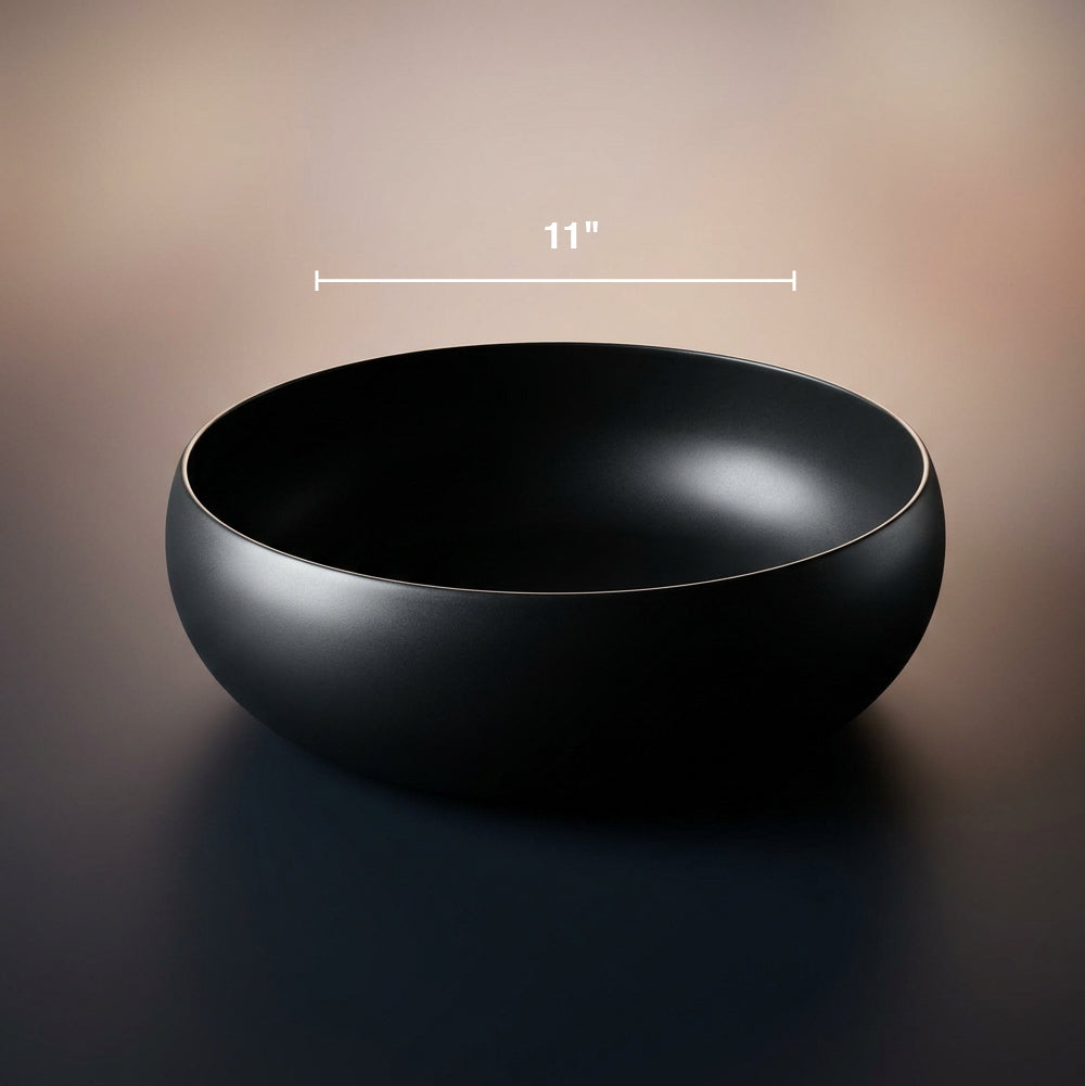 Matte Black Stainless Steel Round Salad Bowl