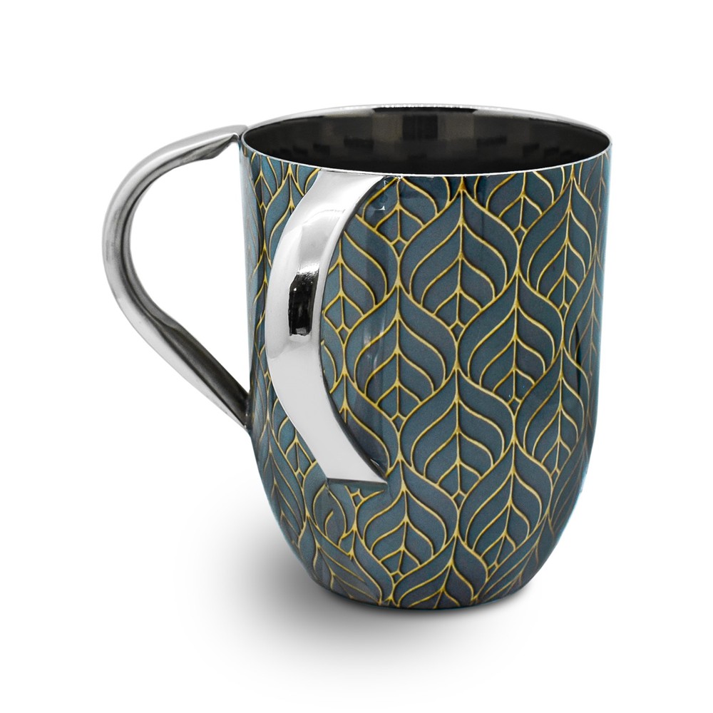 Stainless Steel Wash Cup with Gold Patterned Leaves