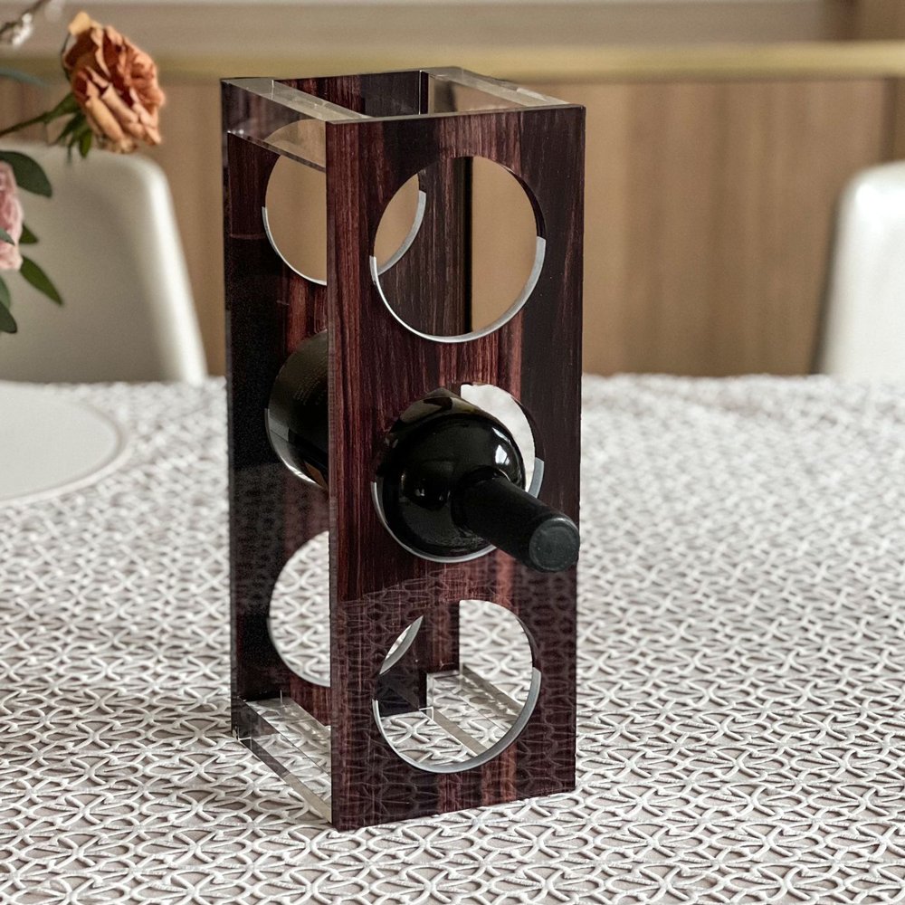 Lucite Wood Look Wine Holder