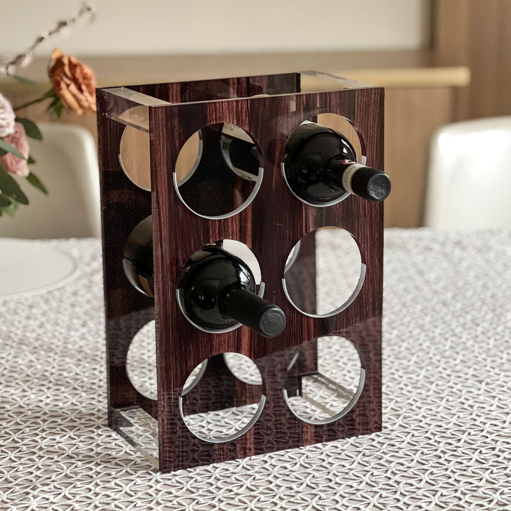 Lucite Wood Look Wine Holder