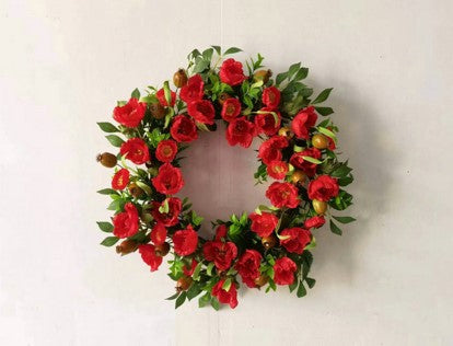 Green and Red Flowers Door Wreath