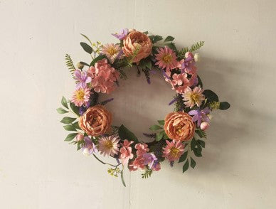 Lavender and Peach Floral Spring Door Wreath