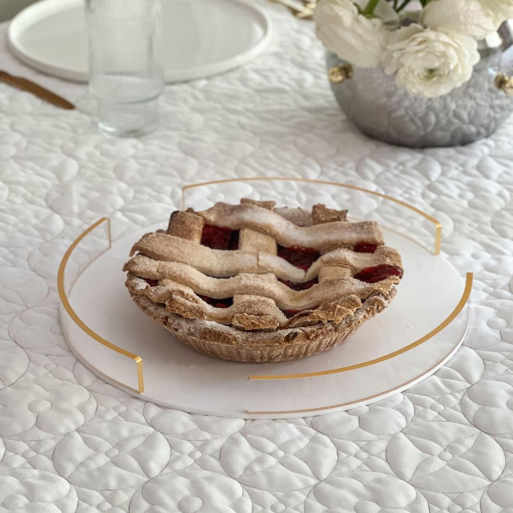 Lucite White & Gold Cake Tray