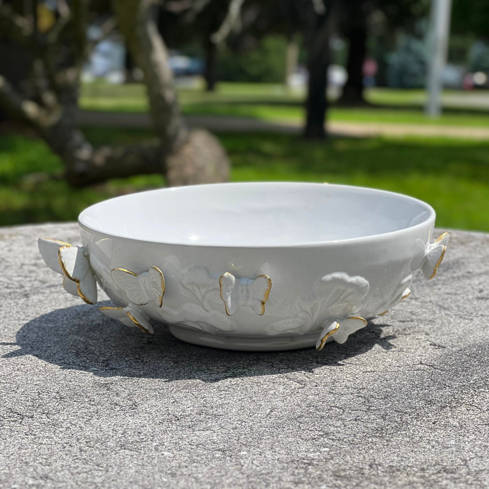 Ceramic Gold Accented Butterflies Decor Bowl