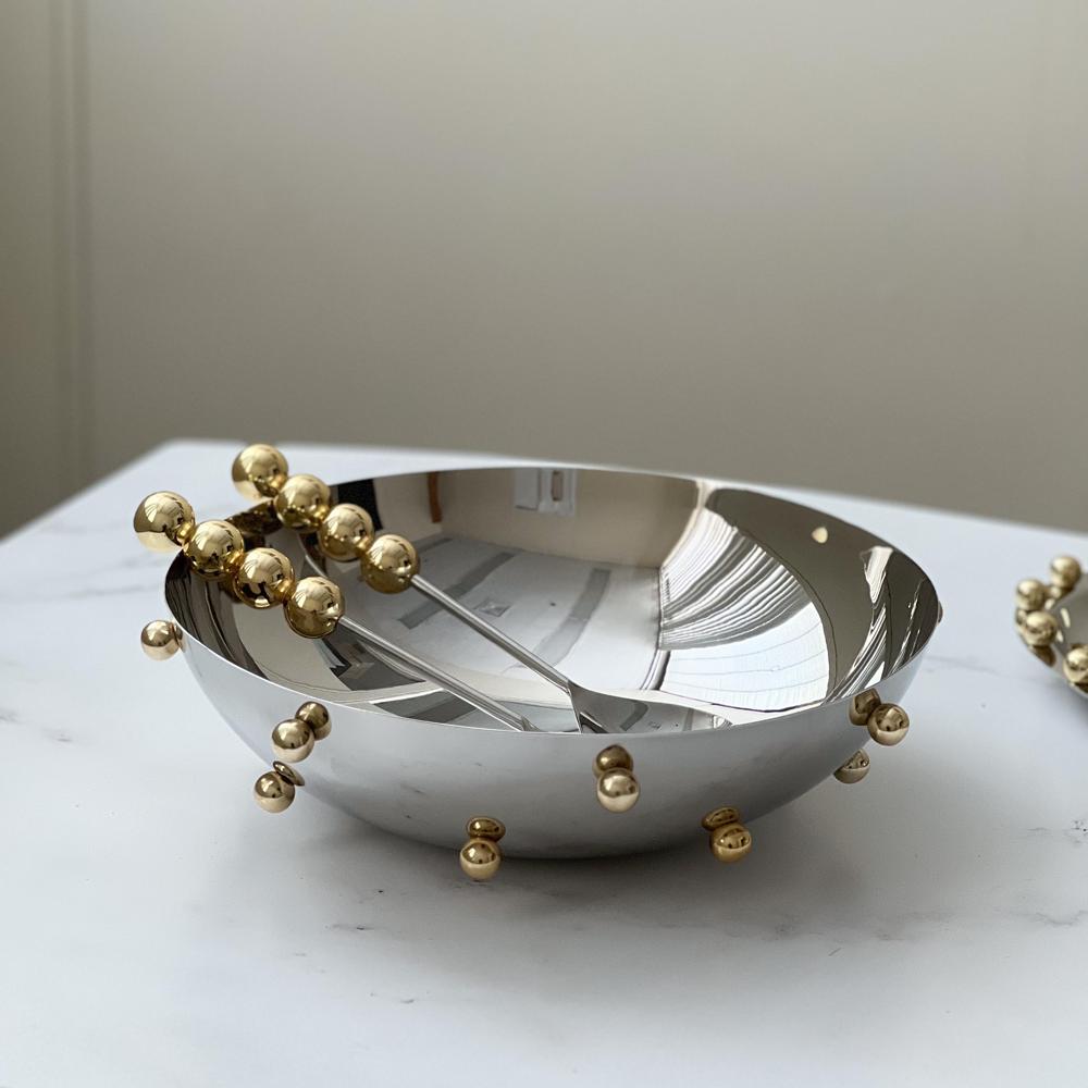 Stainless Steel Salad Bowl With Gold Balls