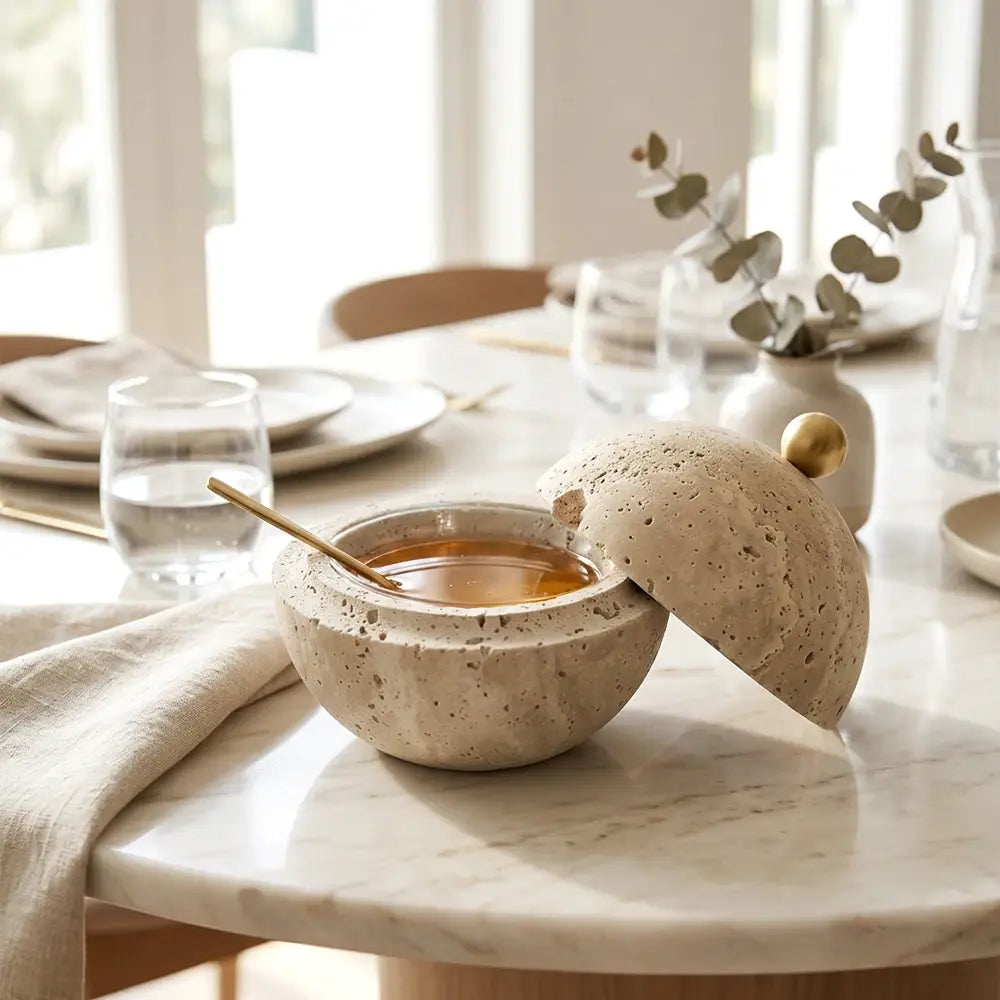 Travertine Honey Dish