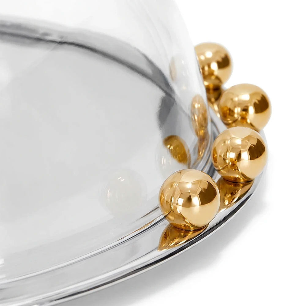 Stainless Steel Cake Dome With Gold Balls
