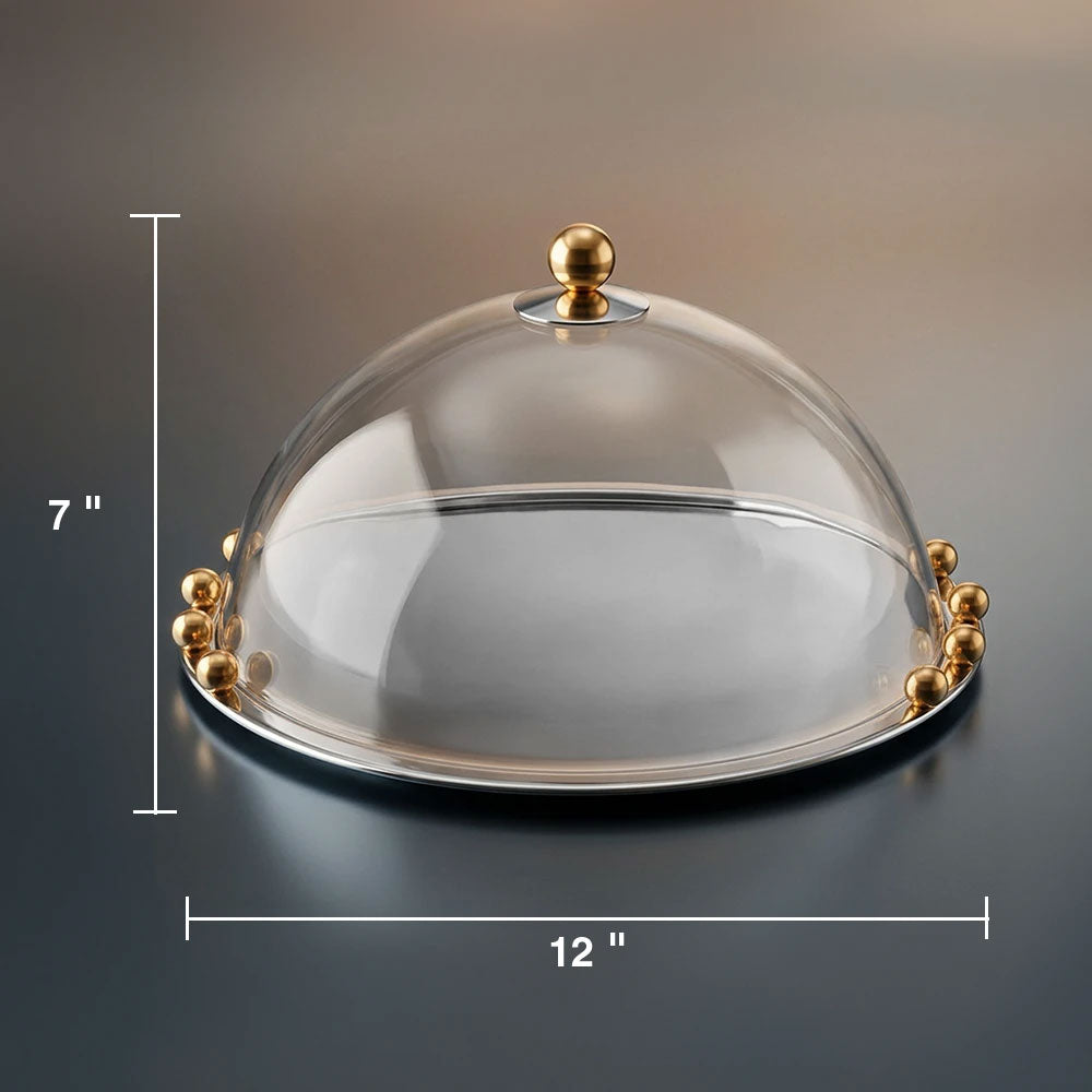 Stainless Steel Cake Dome With Gold Balls