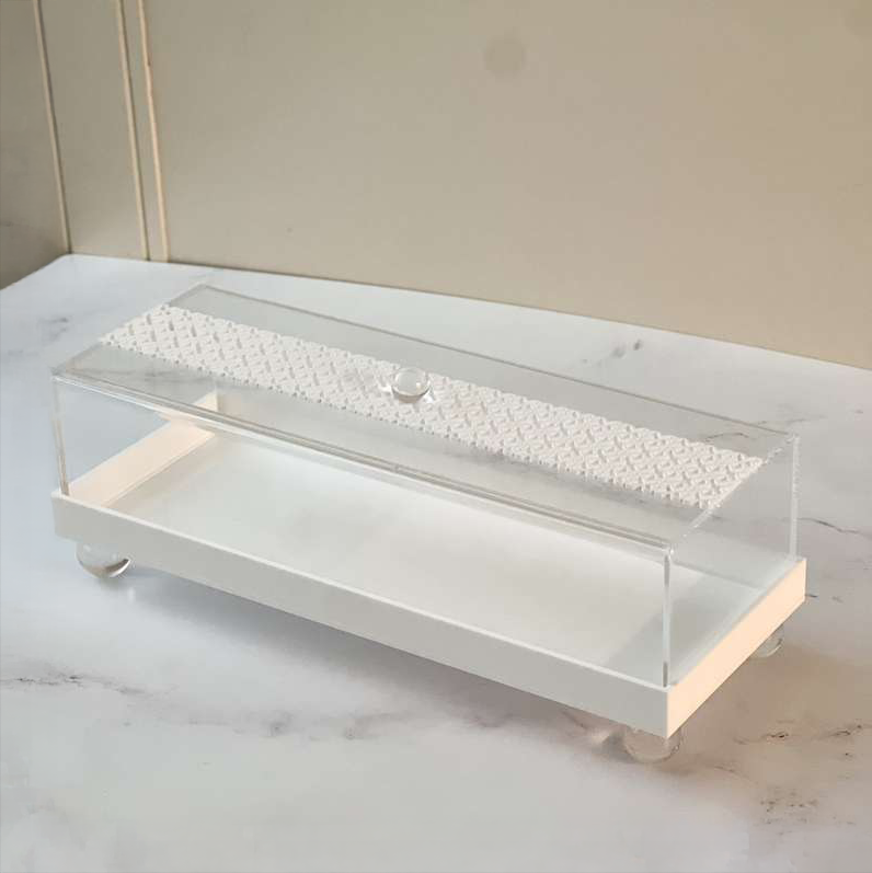Lucite White Laser Cut Design Cake Tray & Lid